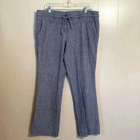 Dalia Linen Blend Size 14 Blue Chambray Pants. - Picture 1 of 12